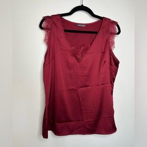 Shein Burgundy Satiny Lacey Top, Size M